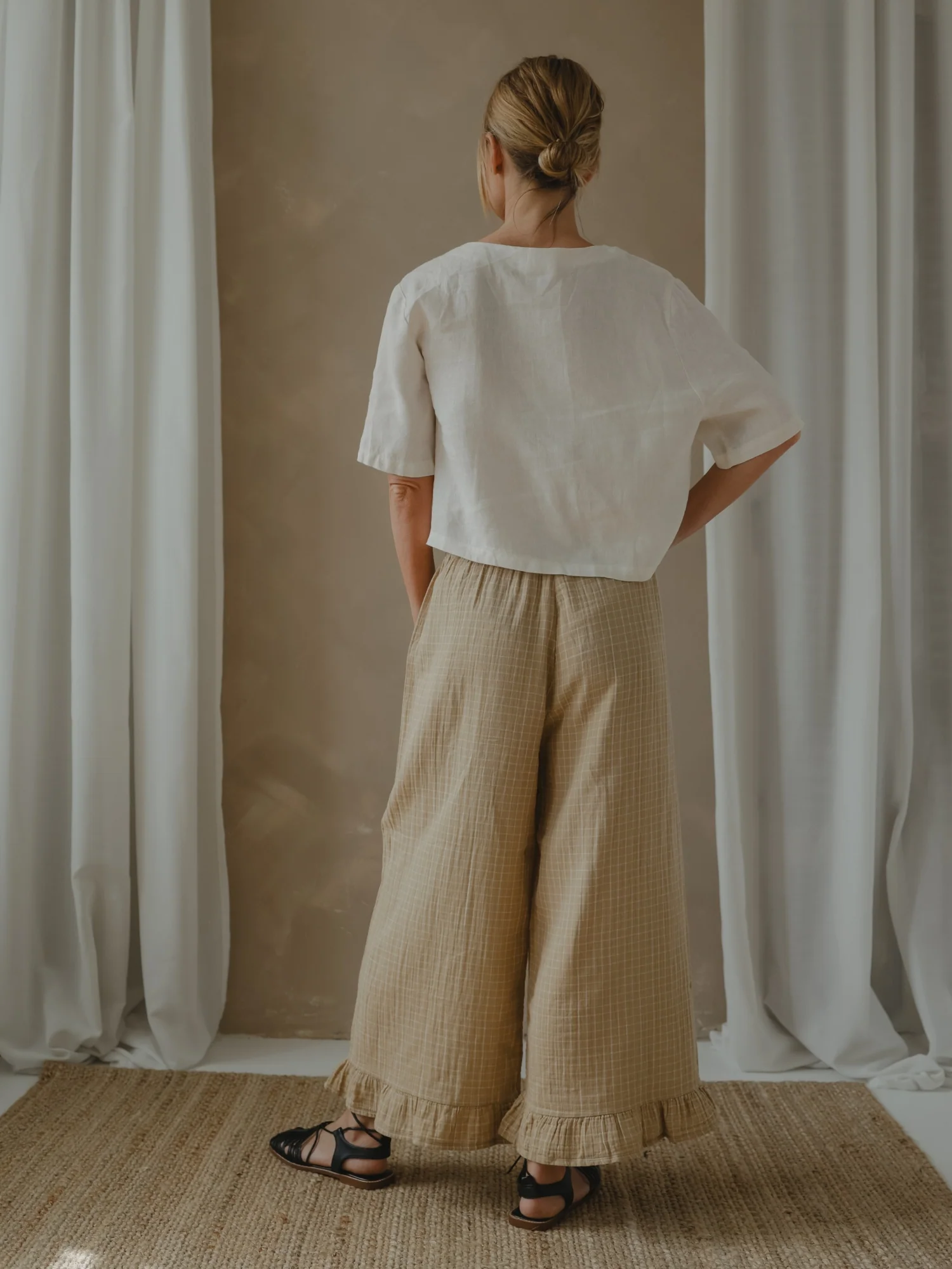Women's Grid Check Wheat Frill Culottes - Image 5